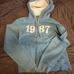Aeropostale Blue and White Zip Up Hoodie